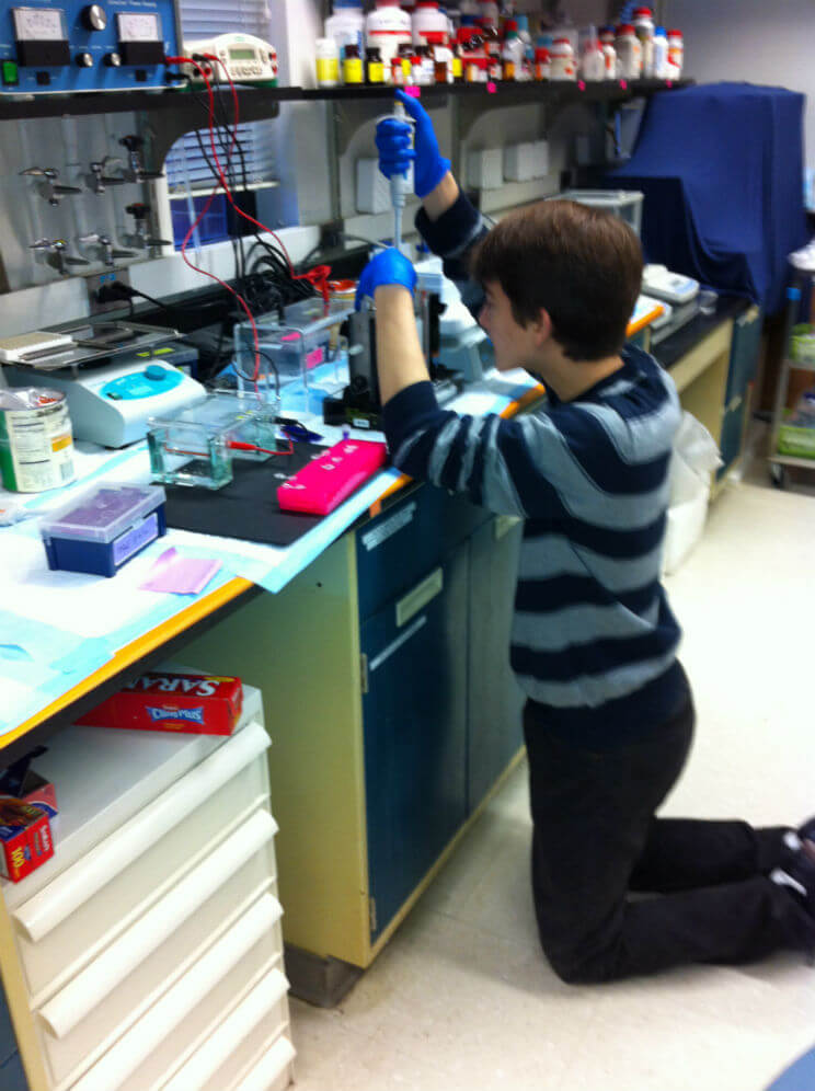 Image: Dr. Buhimschi’s son Alex assisting in the lab