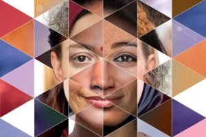 由几个女性面孔组合成一个单一的图形
