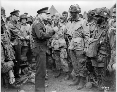 Image: General Eisenhower addresses troops from the 101st Airborne Division the day before the Normandy landings.