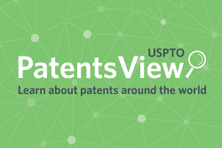 PatentsView logo with tagline, “Learn about patents around the world” on a green background. 