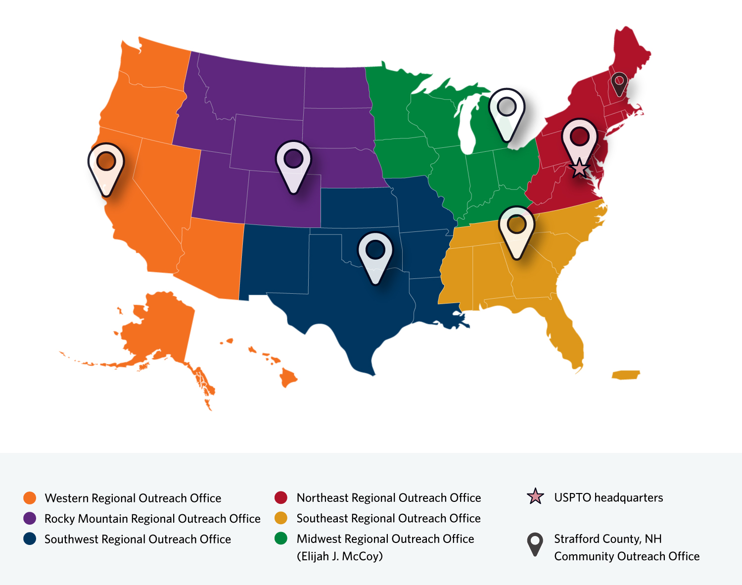 Regional office map with pins