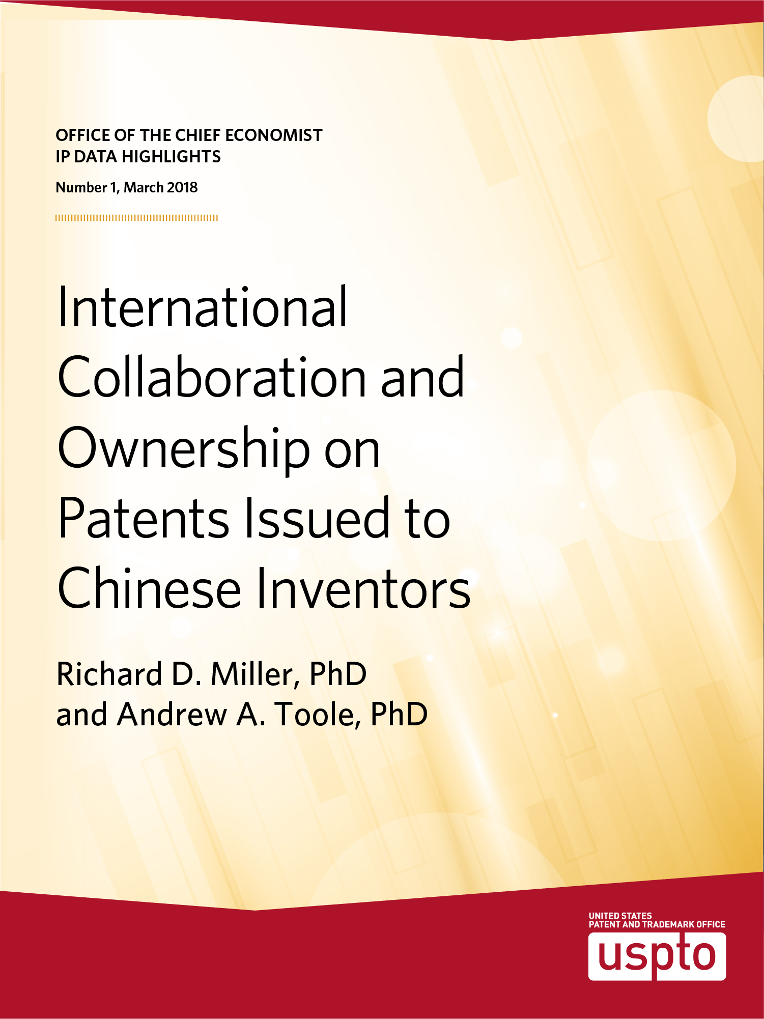 IP Data Highlight no. 1: International collaboration and ownership on patents issued to Chinese inventors, text on a yellow background