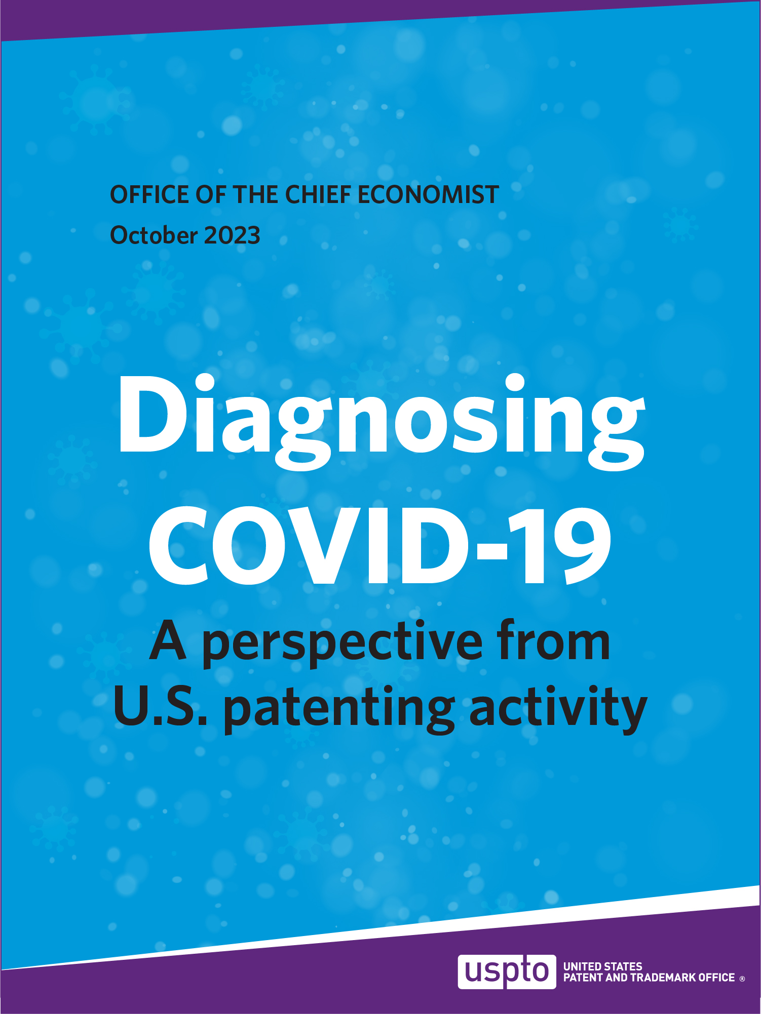 Diagnosing COVID-19 report on a blue background.