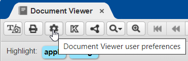 Screenshot of the Patents Public Search document viewer tool showing the settings option button to change user preferences