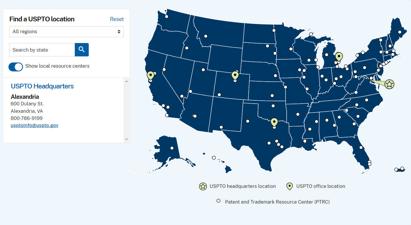  Searchable map of all USPTO locations