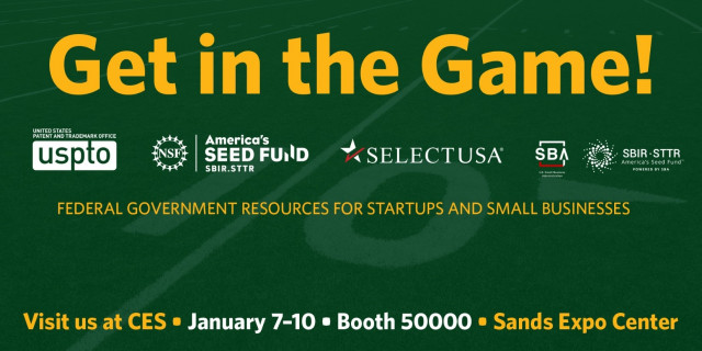 Green field with gold and white lettering superimposed over football field yard line, listing government partners as listed on this event page.