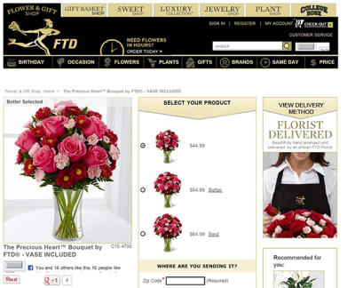 Webpage for flower shop showing the FTD collective mark 