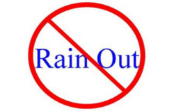 The words “Rain Out” in blue text with a red no symbol superimposed on top. 