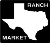 The state of Texas in white against a black background. The words “RANCH” appear in the upper-right corner and “MARKET” in the bottom-left.